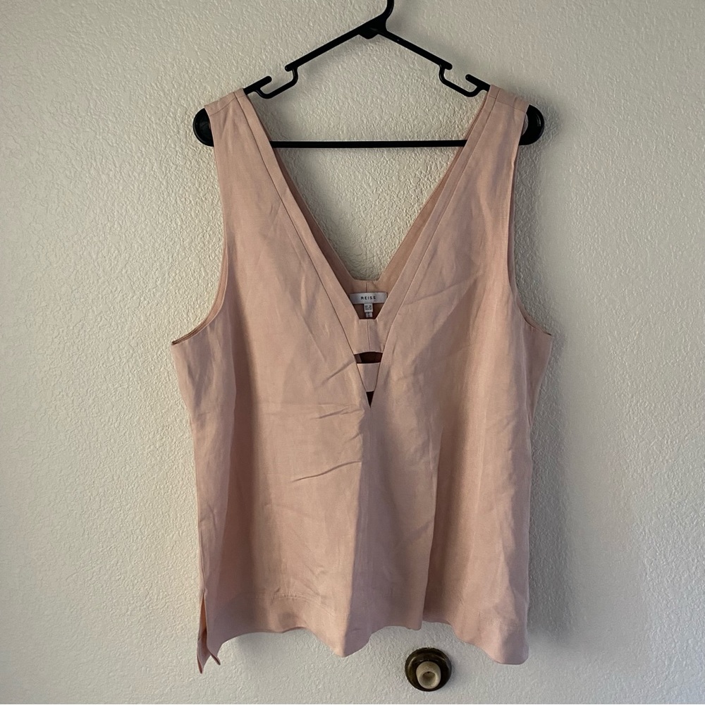 Reiss EMI Linen Blend V-neck Top Size 12